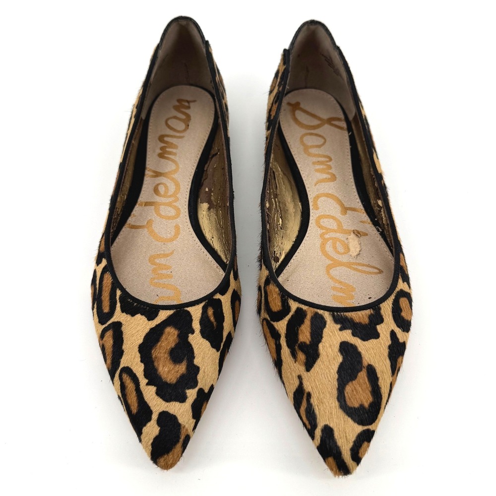 Sam Edelman Leopard Flats Womens 9 Tan Black Pointed Toe Croc Heel Chic Mob Wife